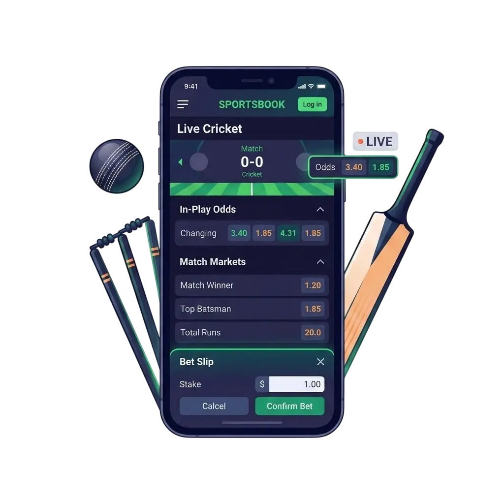 SportyBet mobile app showing cricket betting markets