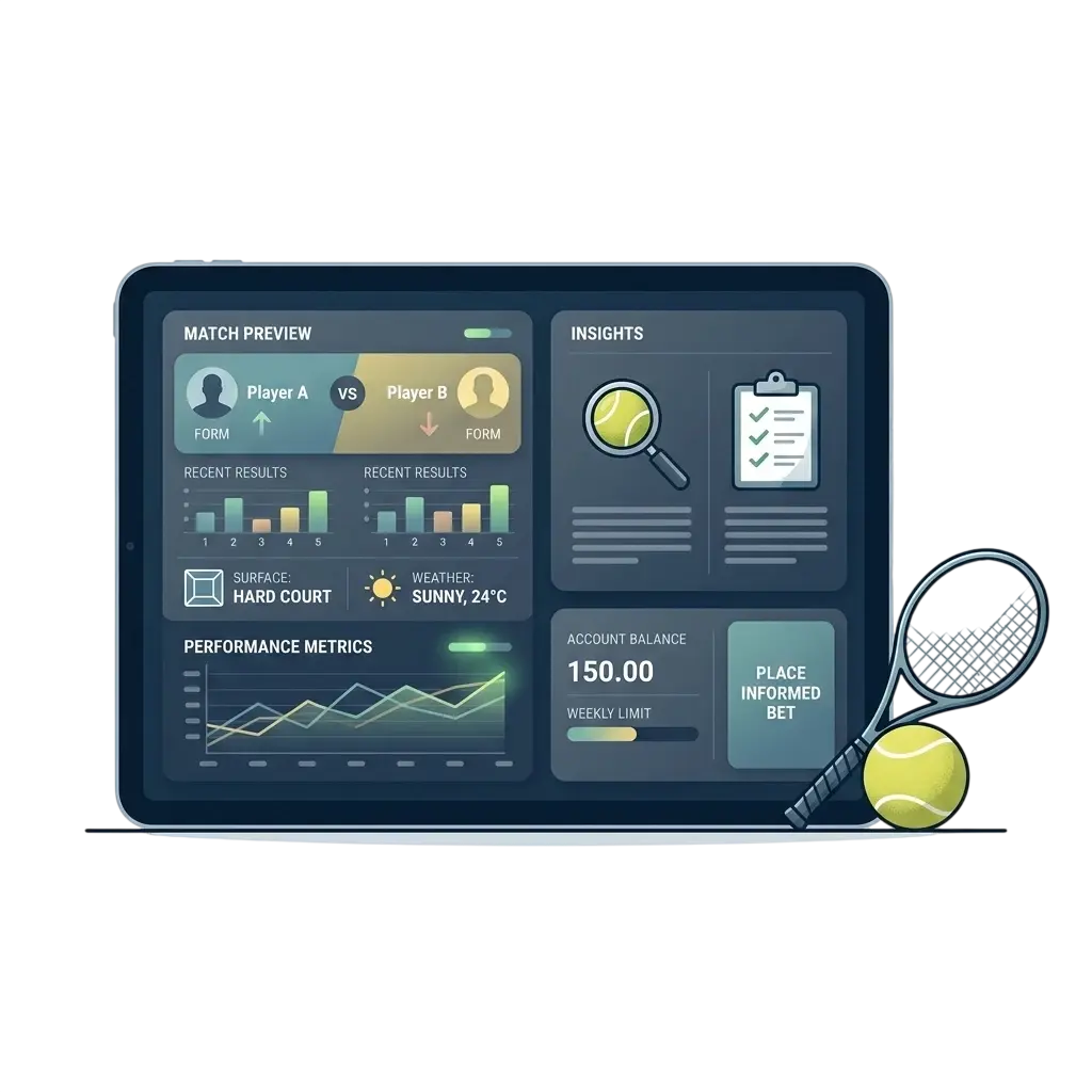 Tennis court with betting tips overview